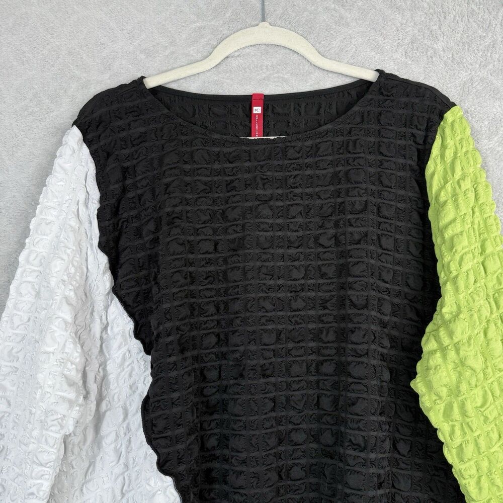 IC Collection Tunic Women XL Black Green Asymmetrical Popcorn Pucker Lagenlook - Picture 2 of 8